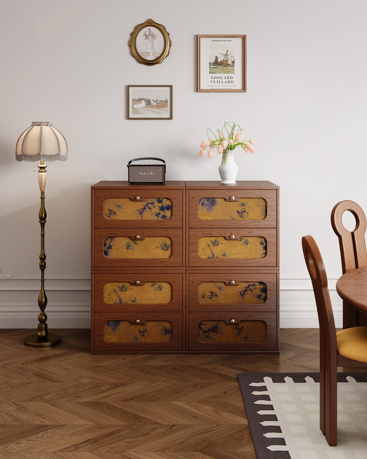 Mid-Century Ink Wash Wood Cabinet