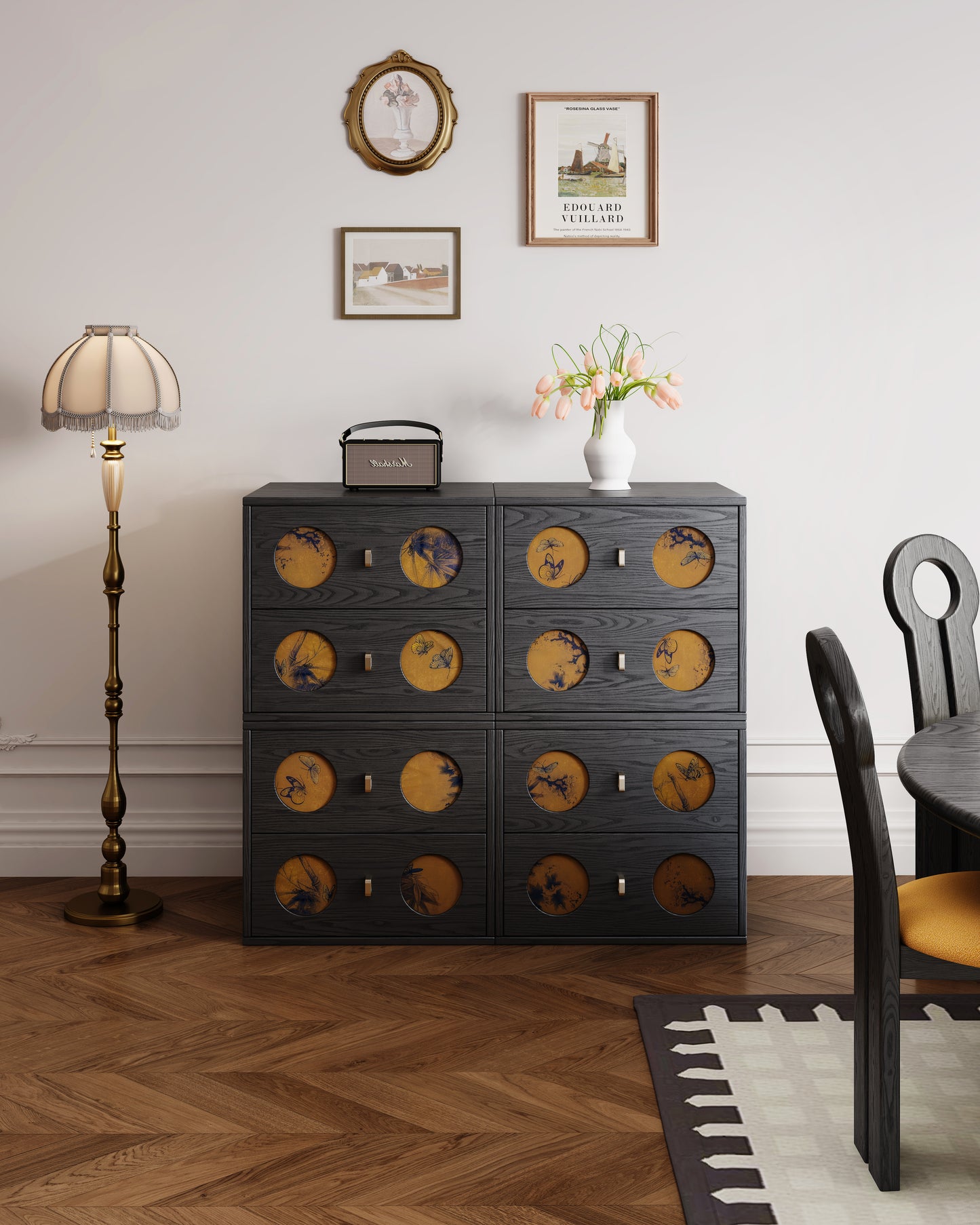 Mid-Century Ink Wash Wood Cabinet