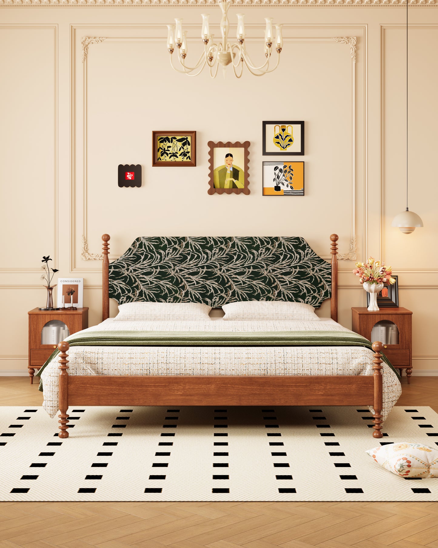 Mid-Century Rubberwood Bed -black