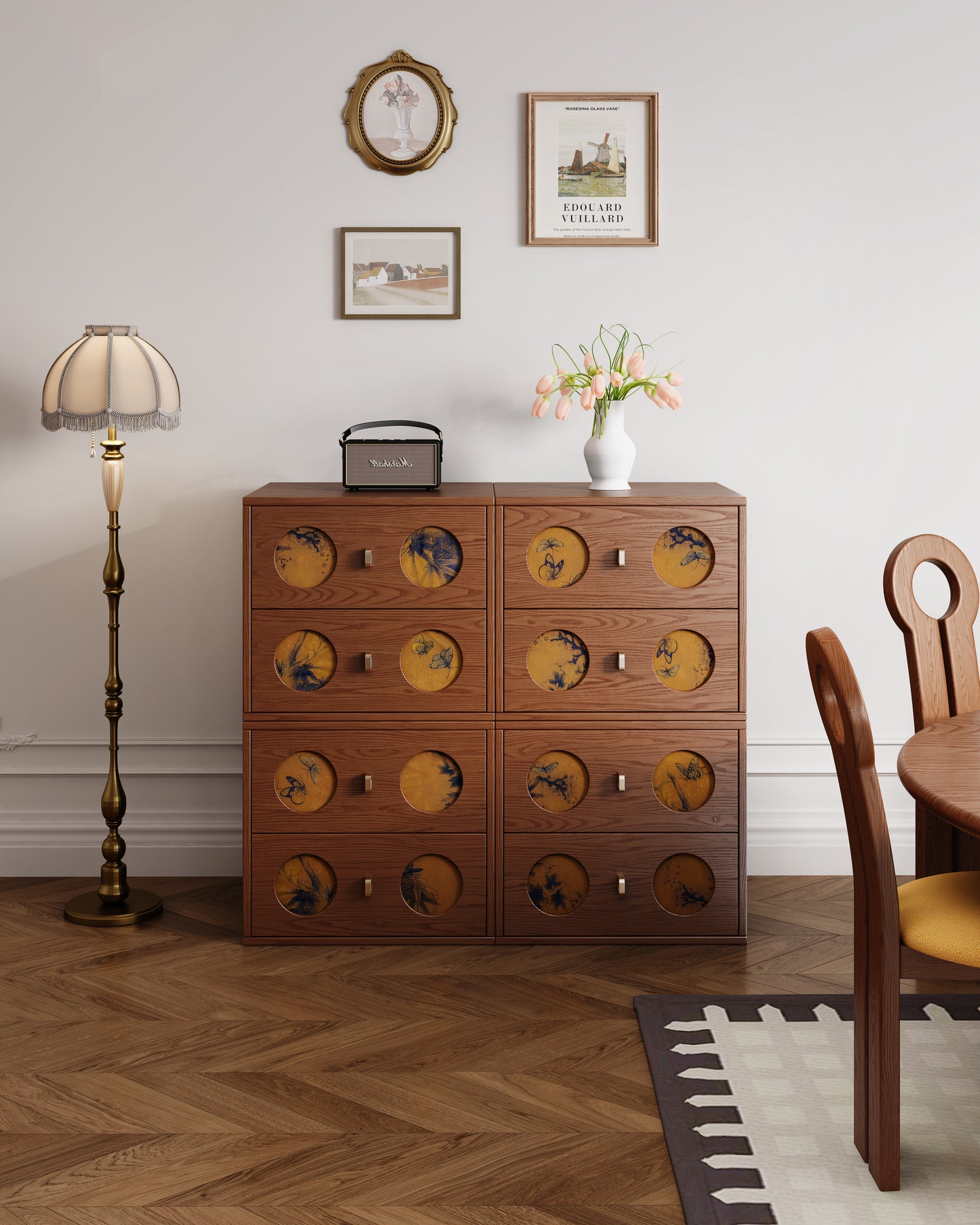 Mid-Century Ink Wash Wood Cabinet