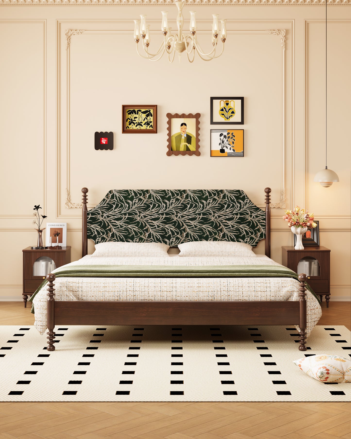 Mid-Century Rubberwood Bed -black