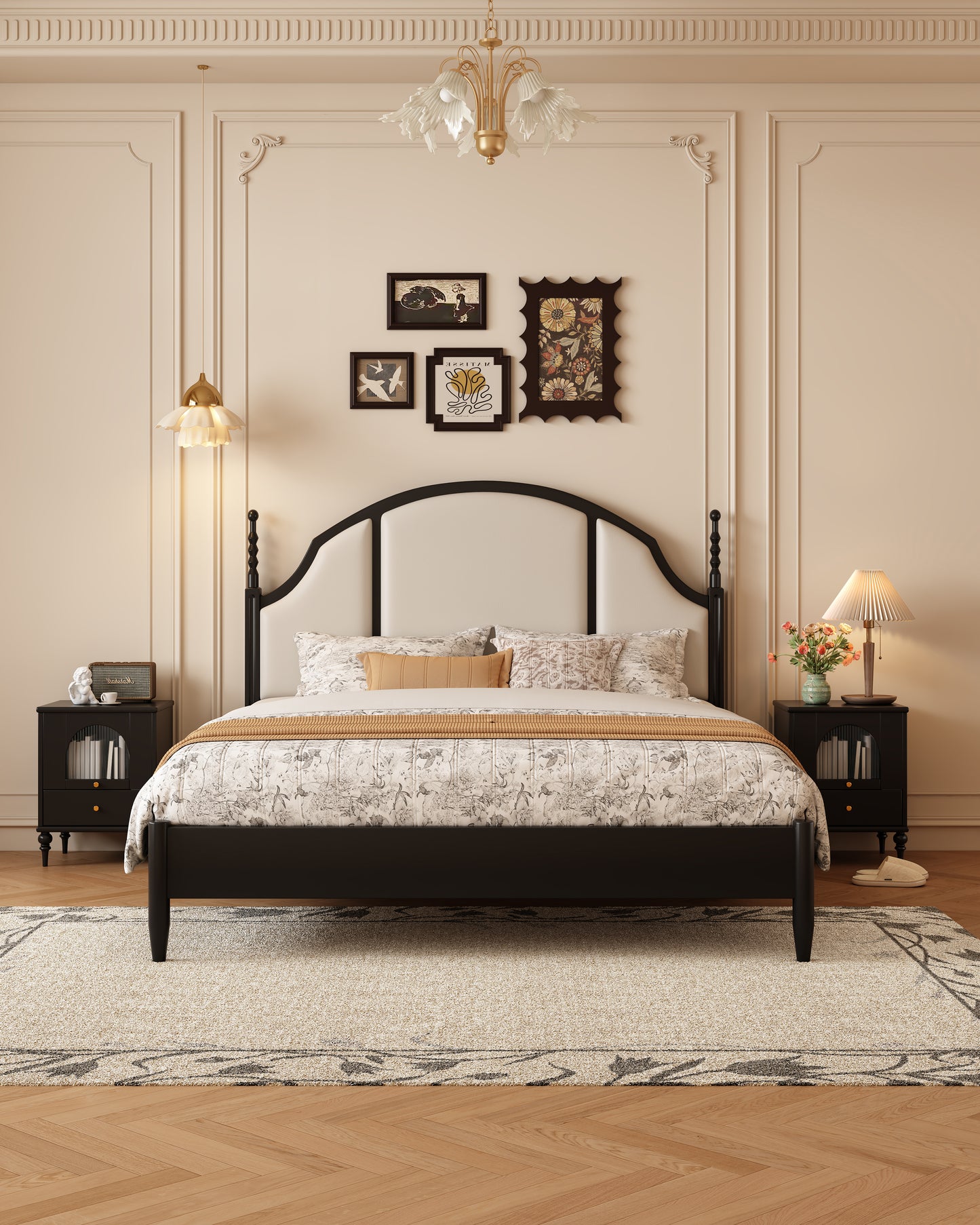 Mid-Century Modern Solid Wood Genuine Leather Bed