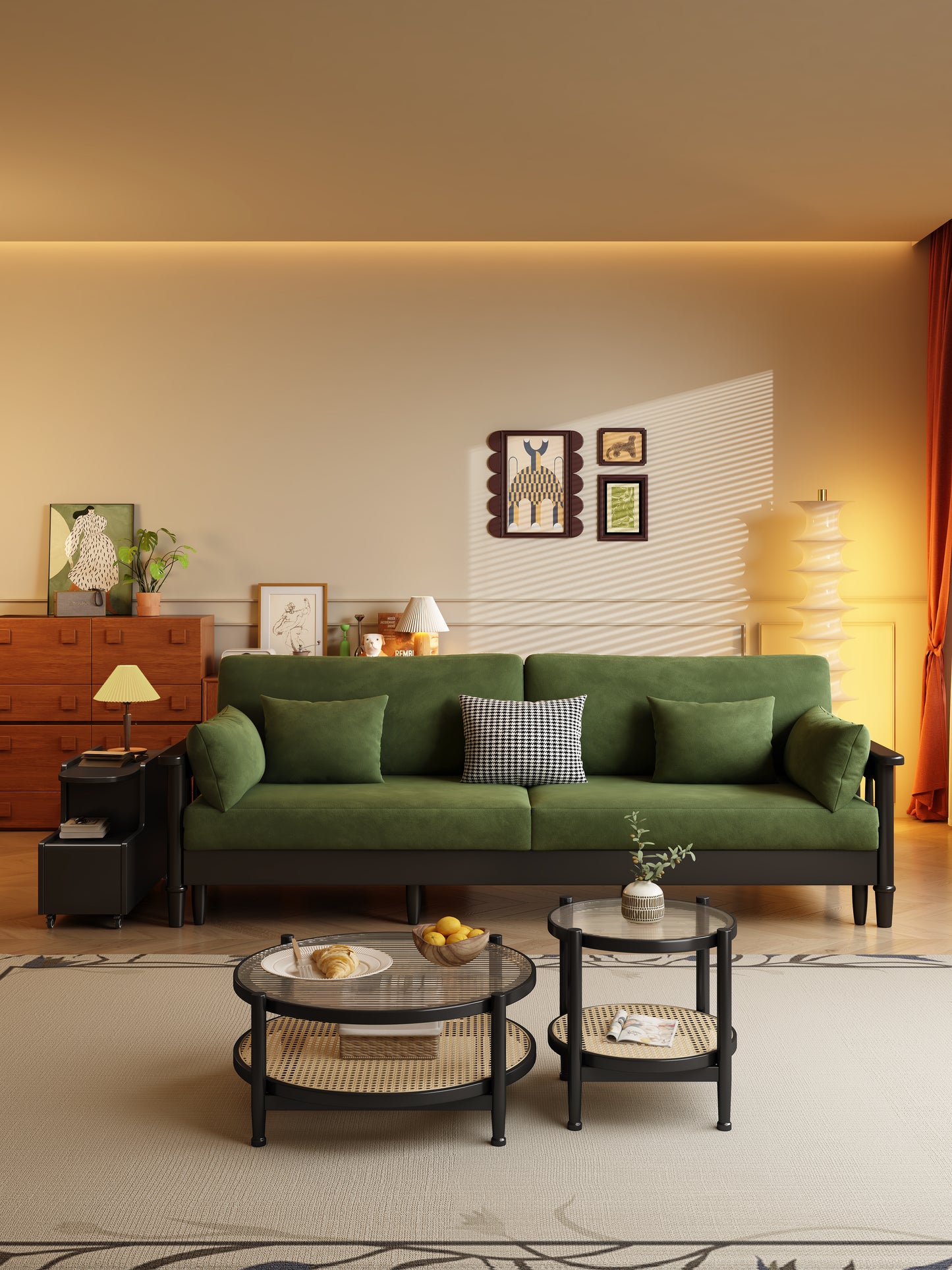 Mid-Century Modern Solid Wood Convertible Sofa Bed