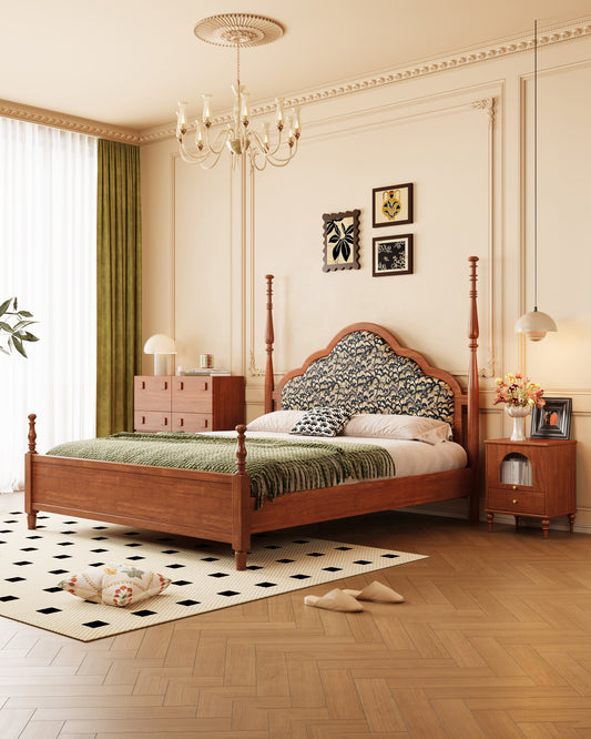 Mid-Century Modern Solid Wood Floral Fabric