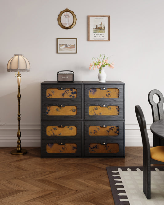Mid-Century Ink Wash Wood Cabinet