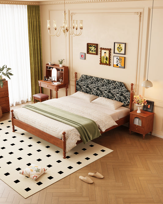 Mid-Century Rubberwood Bed -black