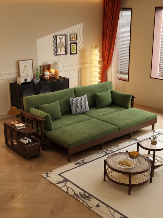Mid-Century Modern Solid Wood Convertible Sofa Bed
