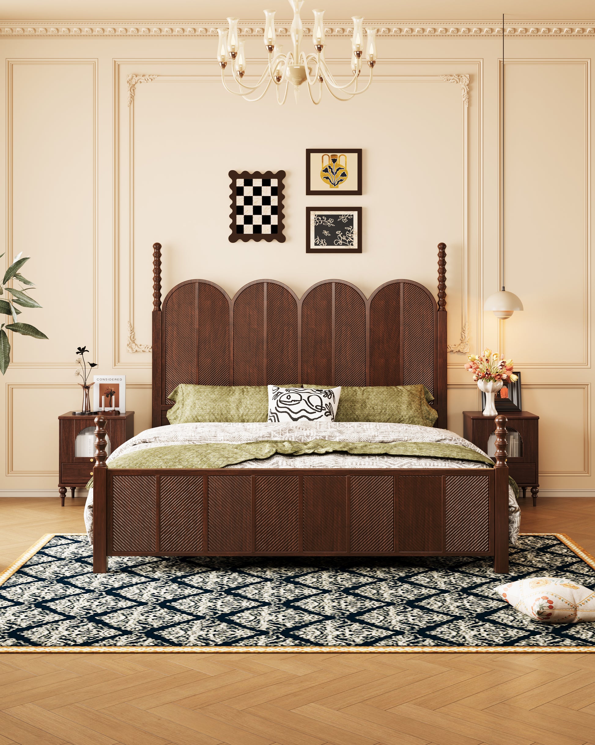 Mid-Century Modern Solid Wood Bed